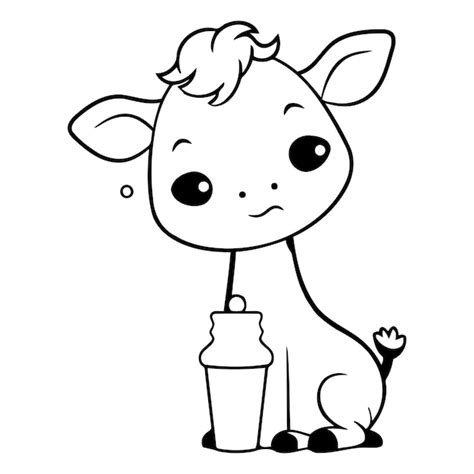 Premium Vector | Cute giraffe drinking milk from a bottle