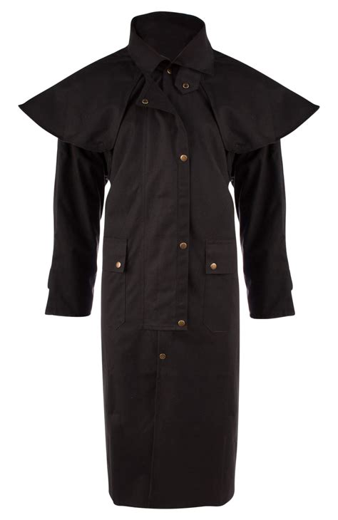 Western Full Length Australian Black Oilskin Duster Coat- C0021 - 9506