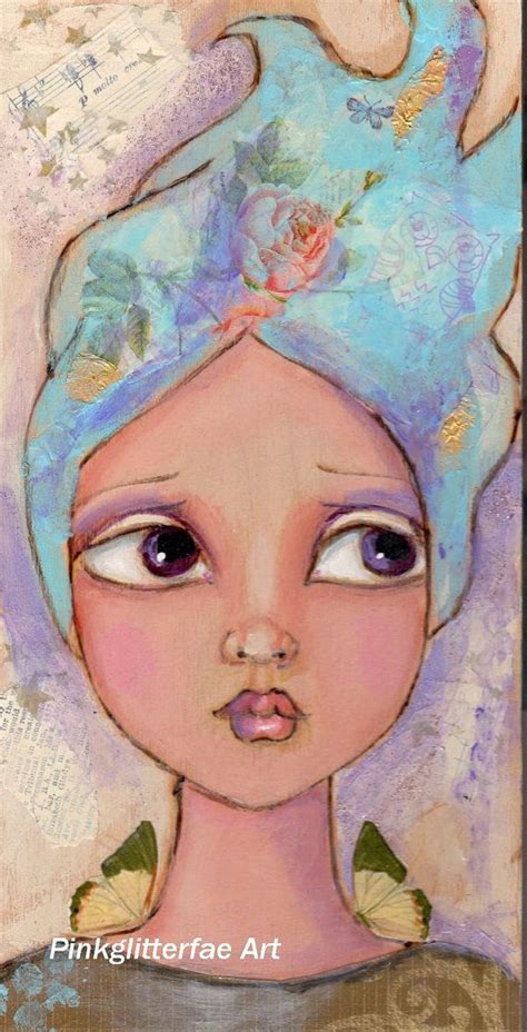 - Big eyed Girl, Fairy painting, Original mixed media, Wood burned painting, Whimsical art ...