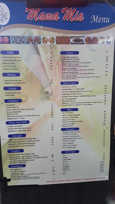 Menu at Mama Mia, Noida