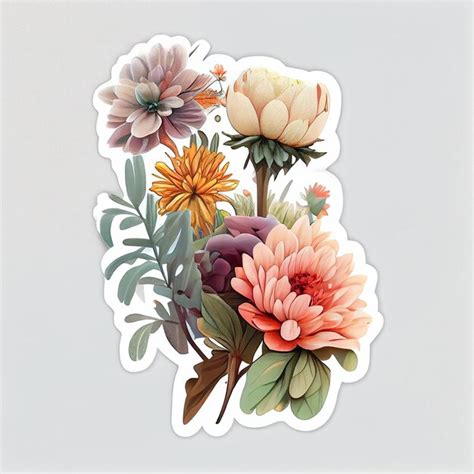 Premium Photo | Abstract aesthetic flower sticker digital illustration ai