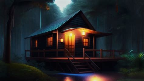 Relaxing sound of rain at night in forest hut for sleep - white noise ...