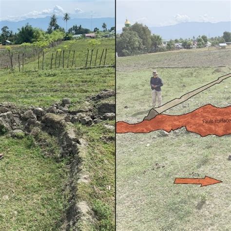 Displacement of approximately 5m along fault surface rupture shown due ...