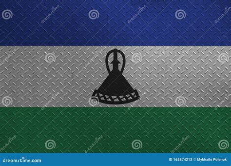 Lesotho Flag Depicted in Paint Colors on Old Brushed Metal Plate or ...