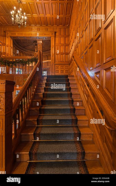 Interior staircase and woodwork of Craigdarroch Castle-Victoria, British Columbia, Canada Stock ...