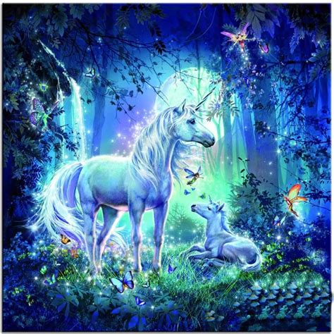 Diy Diamond Painting Colorful Scenery Forest unicorn picture With Diamond Beads Canvas Full ...