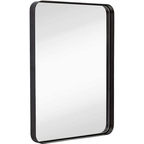 Hamilton Hills Contemporary Brushed Metal Wall Mirror | Glass Panel Black Framed Rounded Corner ...