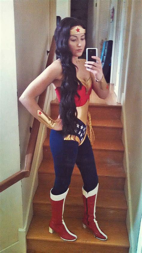 My upgraded DIY wonder woman costume! #diy #wonderwoman #dc #worbla #wig #bracelets #tiara ...