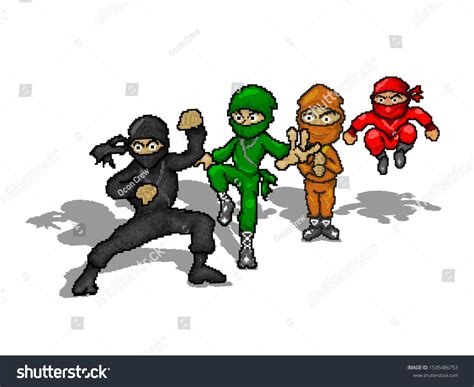 Ninja Squad Pixel Art Cartoon Characters 스톡 일러스트 1535486753 | Shutterstock