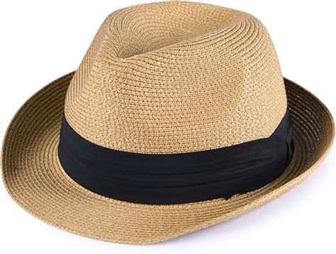 FURTALK Fedora Straw Sun Hat for Men Women Foldable Roll Up Short Brim ...