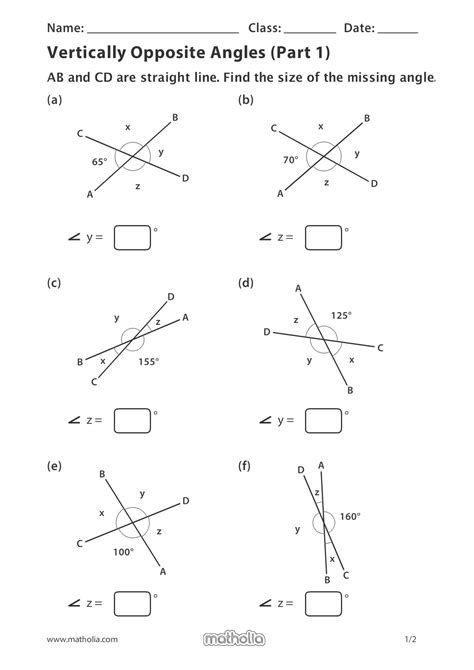 Vertical Angles Worksheet Answer Key