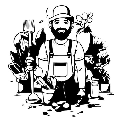 Premium Vector | Gardener with garden tools vector illustration in cartoon style