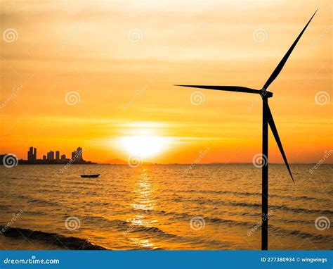 Turbine Wind Farm Offshore Sunset Stock Photo - Image of electric, environment: 277380934