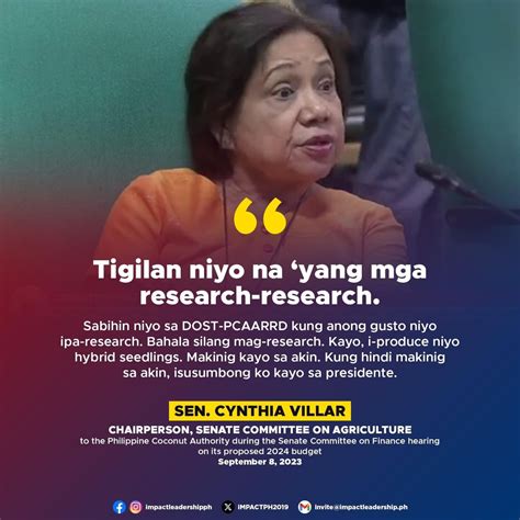 La sénatrice Cynthia Villar de « TIGILAN NIYO NA « YANG MGA RESEARCH ...