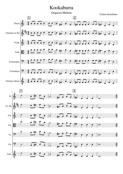 kookaburra Sheet music for Flute, Clarinet in b-flat, Contrabass ...