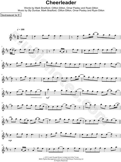 Omi "Cheerleader - Eb Instrument" Sheet Music (Alto or Baritone Saxophone) in D Major - Download ...