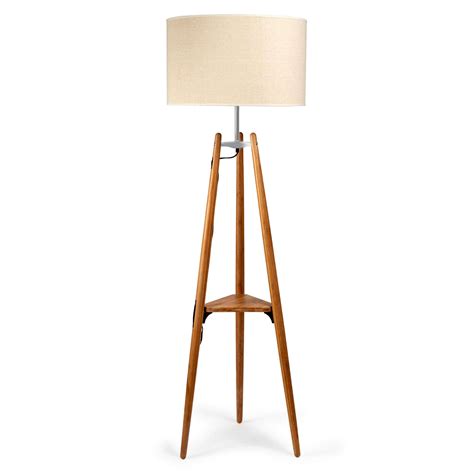 Tripod Floor Lamp with Triangular Shelf and Beige Shade 165cm - Jarri Lights