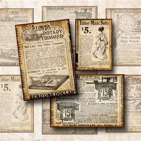 Digital Collage Sheet Vintage Newspaper Advertisements ATC | Etsy