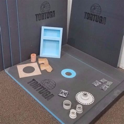 5x5 Waterproof Tile Ready Shower Kit - TORTUGA Backer Board Tray, Niche ...