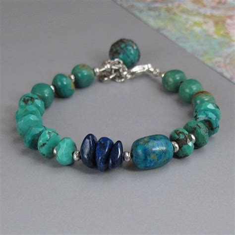 Turquoise Chrysocolla Lapis Bracelet Sterling Silver Bead DJStrang Boho ...