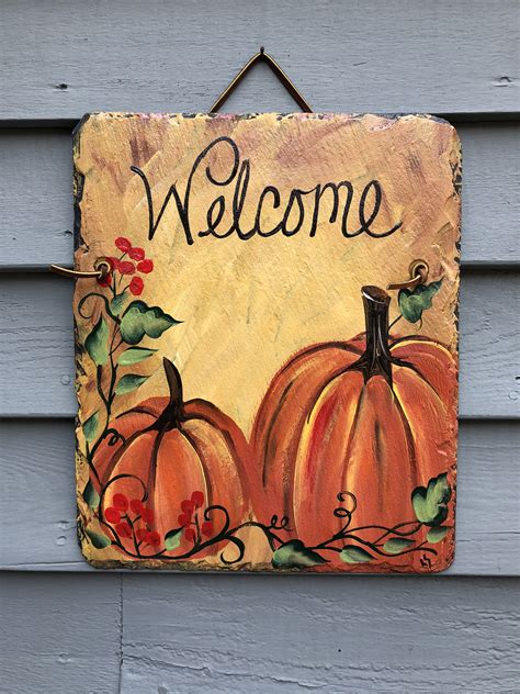 Fall welcome sign decorative Tile fall sign Autumn welcome | Etsy