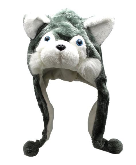 Gray and White Wolf w/Blue Eyes Plush Hat - Walmart.com