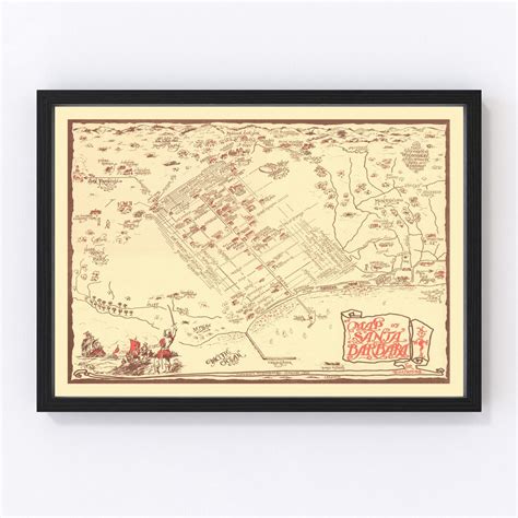 Santa Barbara Map 1930 Old Map of Santa Barbara California Art Vintage ...