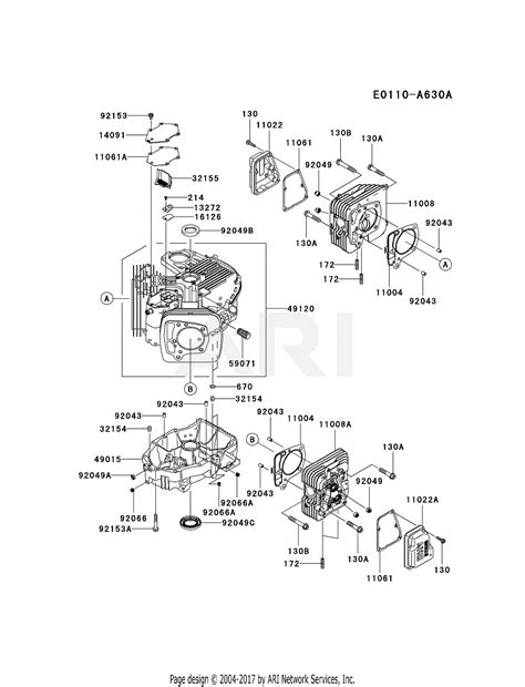 Kawasaki FR651V-AS04 4 Stroke Engine FR651V Parts Diagram for CYLINDER ...