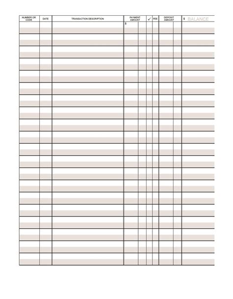 Checkbook Transaction Register Printable