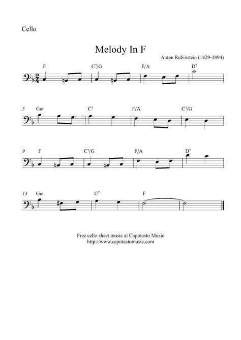 Easy Sheet Music For Beginners: Free easy cello sheet music, Melody In F (simplified and ...