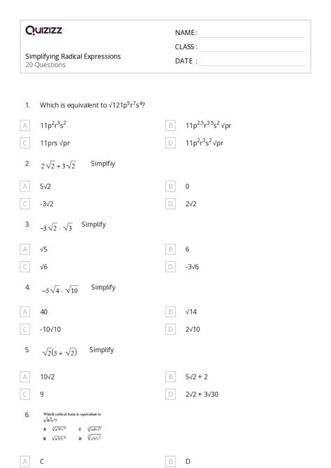 50+ Radical Expressions worksheets for 9th Grade on Quizizz | Free ...