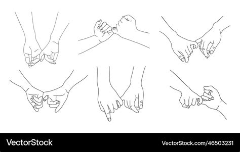 Pinky promise hands outline drawing set Royalty Free Vector