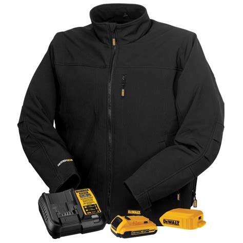 DEWALT Unisex Medium Black Soft Shell Heated Jacket with 20-Volt/2.0 Amp Battery and Charger ...