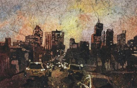 Watercolor batik painting of downtown Raleigh, NC skyline as viewed ...