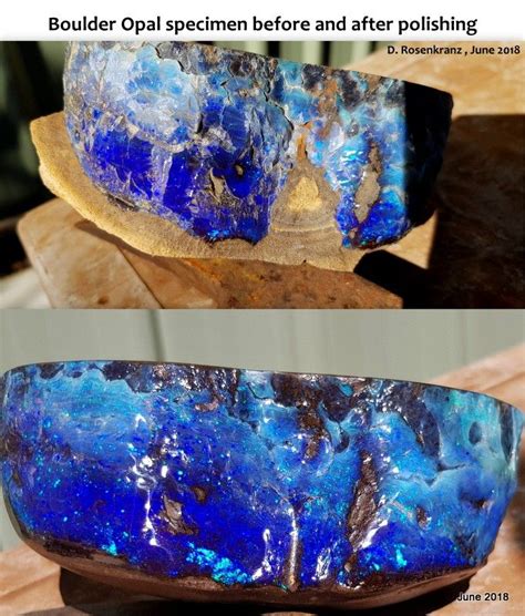 Boulder Opal specimen before and after being processed . June 2018 | Gems and minerals, Minerals ...