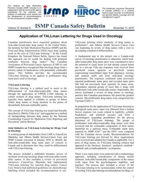use of tall man lettering in oncology - ISMP Canada