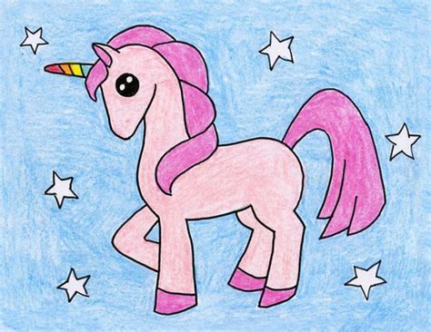 نقاشی اسب تک شاخ ساده، فانتزی و بالدار برای کودکان - ستاره