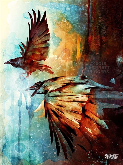 Crows in Flight Abstract Art Painting Surrealism Fine Art - Etsy