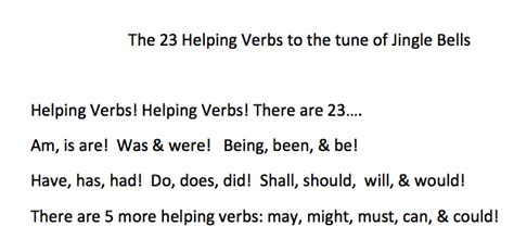 Helping Verbs Song. Sung to the tune of jingle bells. | Helping verbs ...