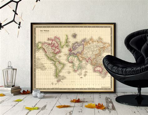 Vintage world map Giclee print Poster map wall decor Map | Etsy