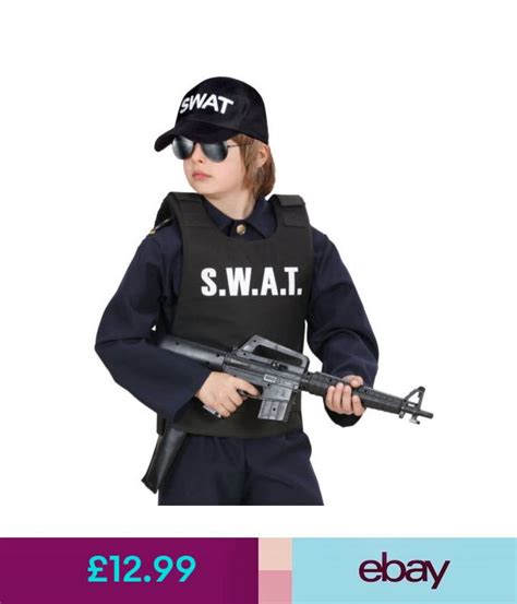 Fancy Dress Boys Kids Police Swat Bulletproof Vest & Swat Cap Hat Costume Fancy Dress Outfit # ...