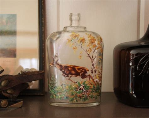 Vintage Deer Flask, Deer Liquor Bottle, Running Deer Whiskey Bottle, Woodland Theme, Hunter's ...