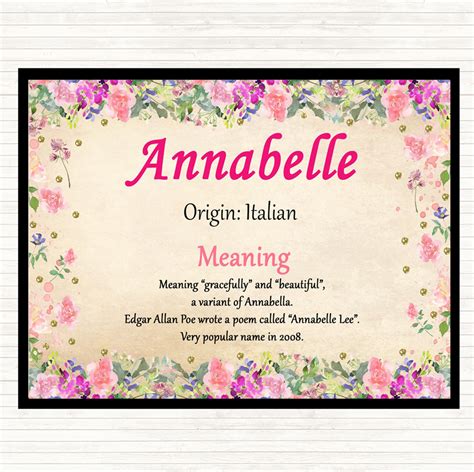 Annabelle Name Meaning Dinner Table Placemat Floral - The Card Zoo