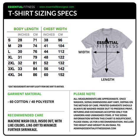 Essential Fitness Sizing Information | Essential Fitness