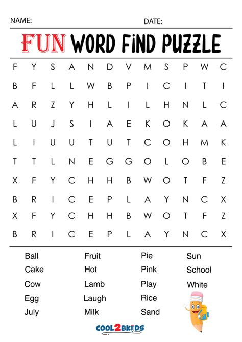 Printable Fun Word Searches - Cool2bKids