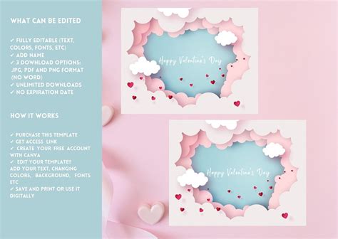 Valentines Card Printable Canva Template Pink Clouds - Etsy