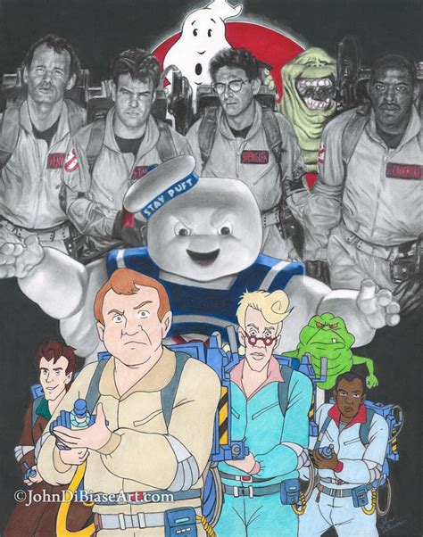 Ghostbusters and Slimer With Their Real Ghostbusters Characters Drawing Print - Etsy