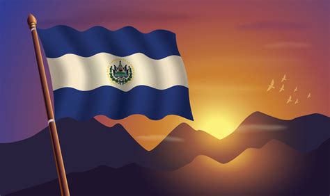 El Salvador flag with mountains and sunset in the background 20848620 ...