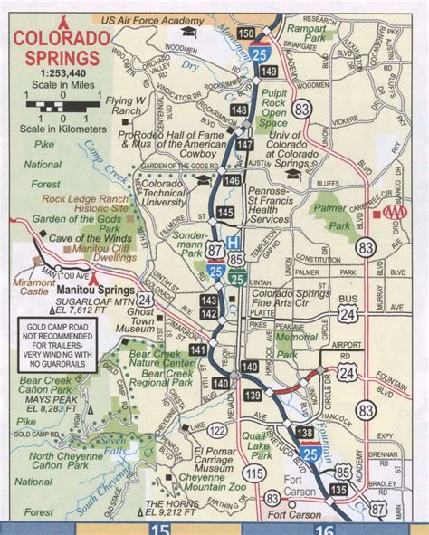 Colorado Springs CO road map, highway Colorado Springs city surrounding area