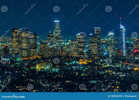 Los Angeles Skyscrapers at Night Stock Photo - Image of dusk, city ...